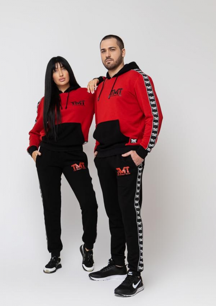 Спортивний костюм парний комплект ТМТ червоно-чорний з лампасом The Money Team жіночий та чоловічий