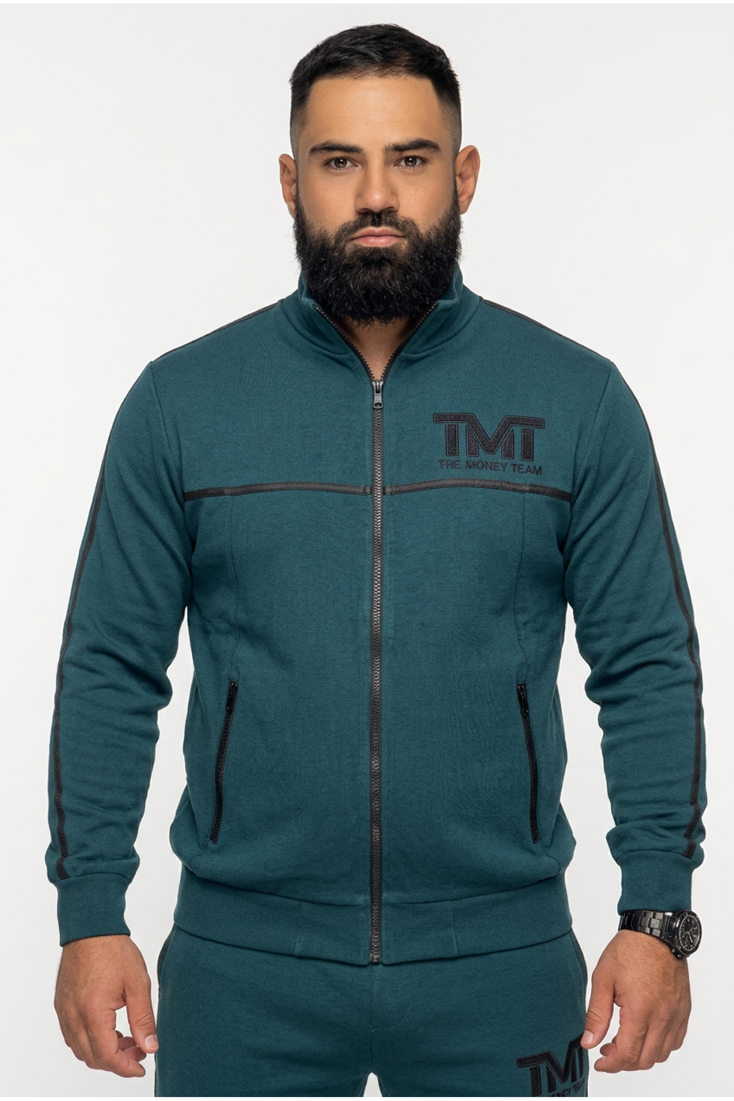 Спортивний костюм TMT The Money Team без капюшону лампаси чорні зелений чоловічий
