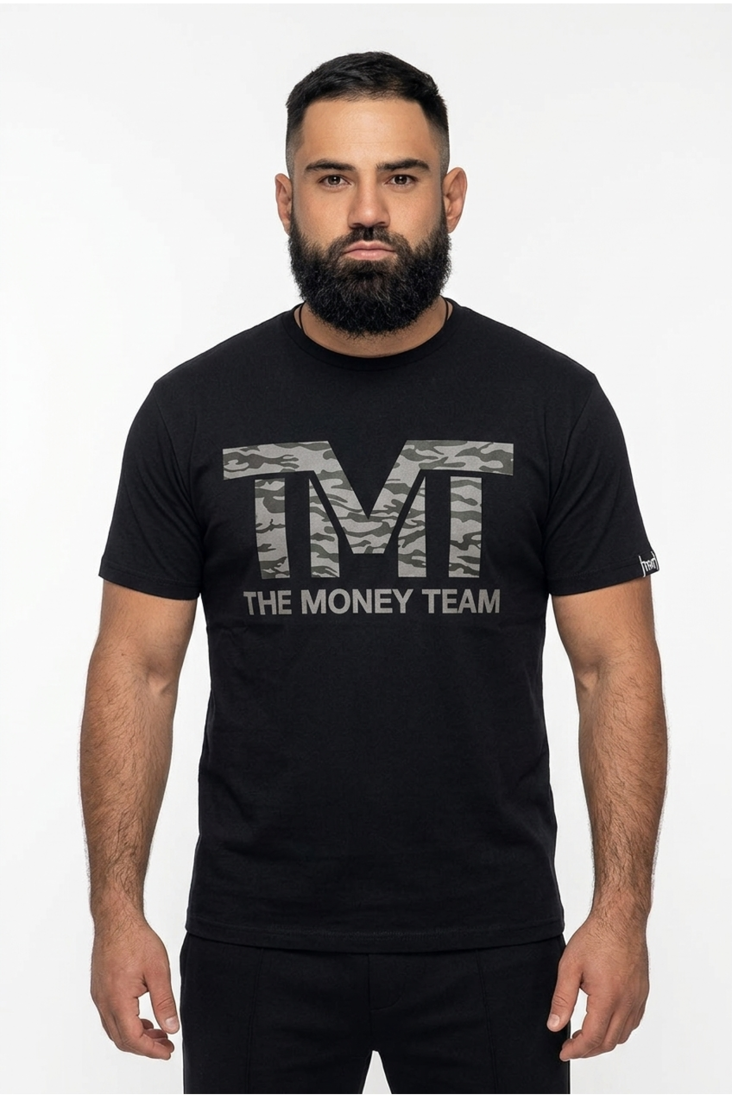  Футболка TMT The Money Team чорна з камуфляжним лого чоловіча